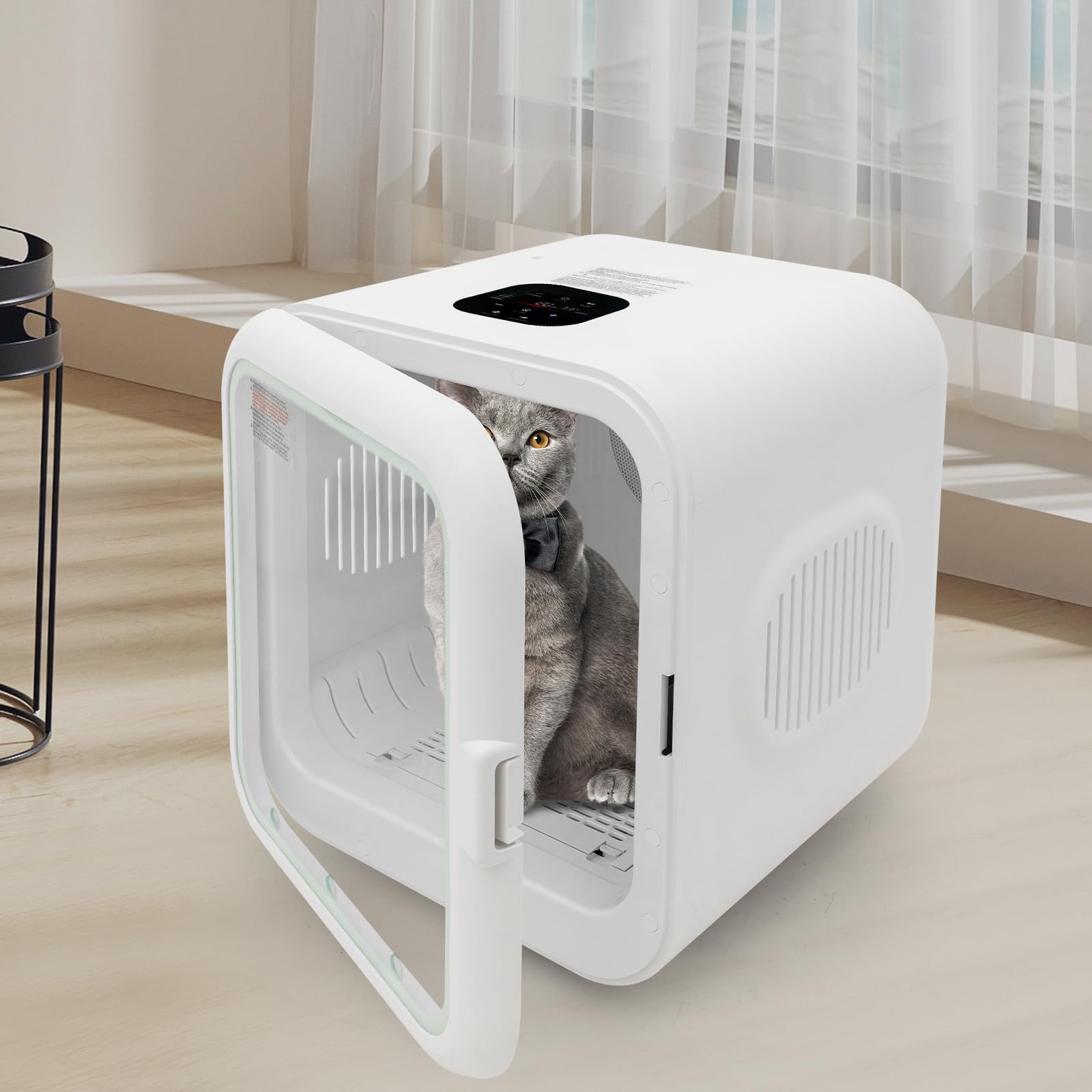 Secador portátil para mascotas – 800 W para gatos y cachorros con temporizador, 35 dB silencioso, 62 L de espacio grande – Incluye accesorios (toalla, peine, juguete) – Temperatura ajustable 22