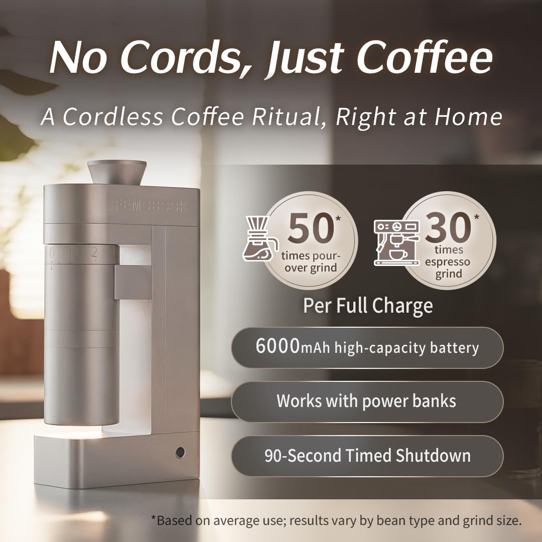 A5Molinillo de café eléctrico de muelas,versión con batería,negro | Recargable por USB, con muelas cónicas de acero inoxidable de 53 mm, para espresso y café de filtro