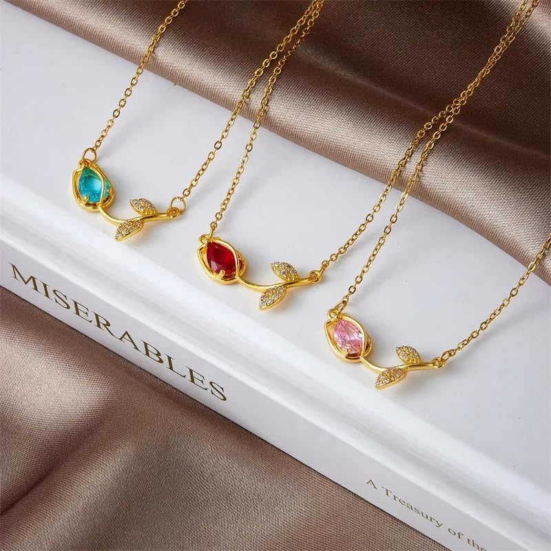 Collier de tulipe anti-ternissement ras du cou zircon coloré