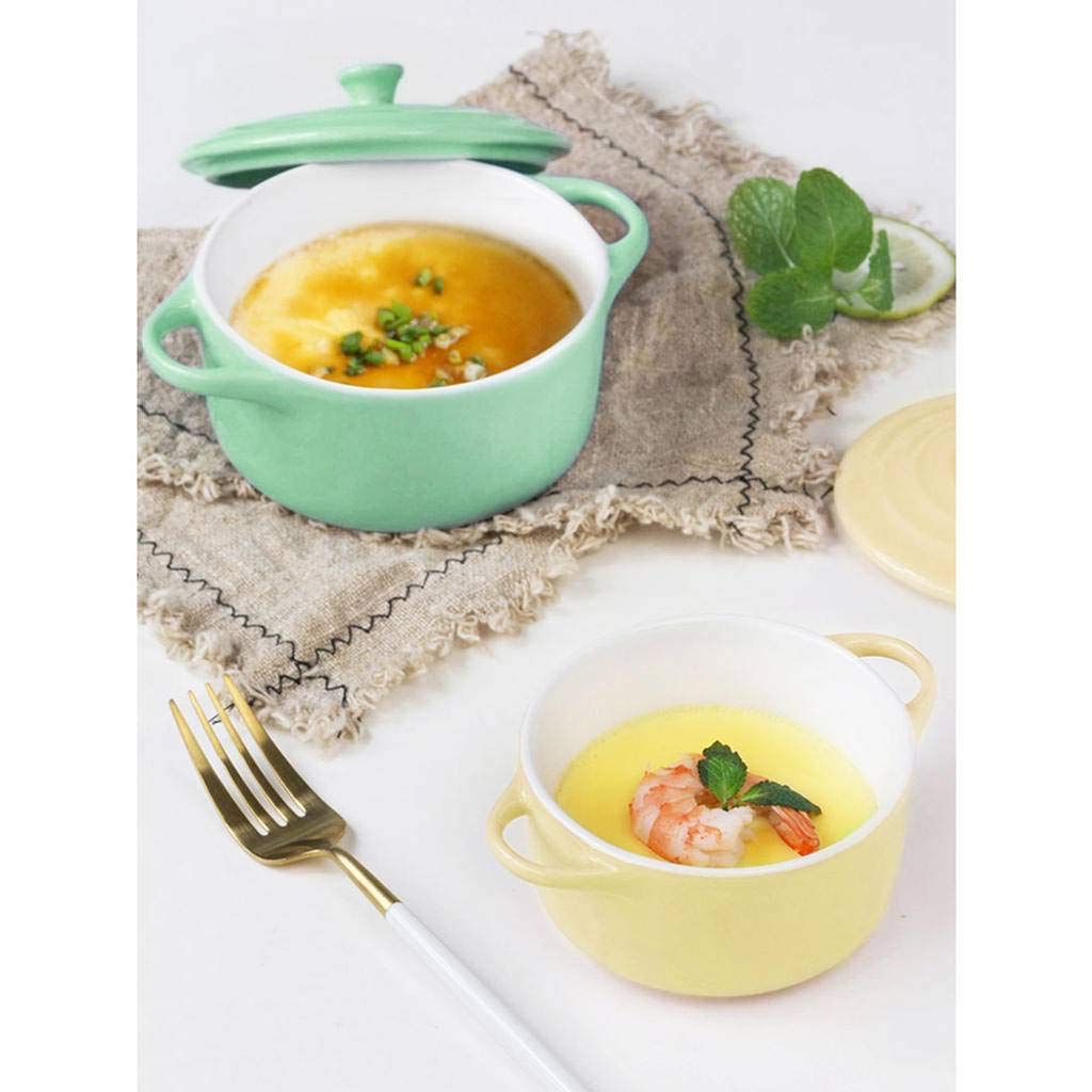 Bol à Soupe Bols avec poignée en céramique avec Membre bébé Oeuf crème pâtissière Oeuf cuit à la Vapeur Porridge Petit déjeuner Salade de fruits-vert-430ML