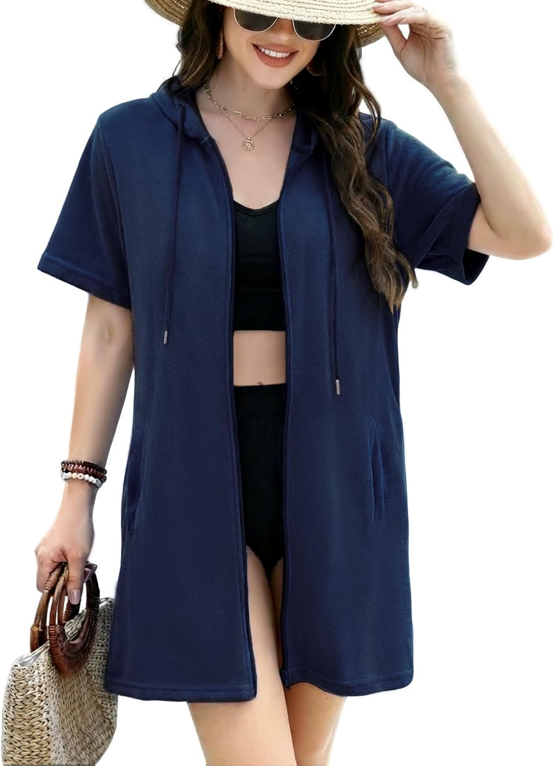 Gihuo Terry Cloth Swim Cover Up for Women Swimsuit Beach Bathing Swimwear Coverup Pool Towel Robe