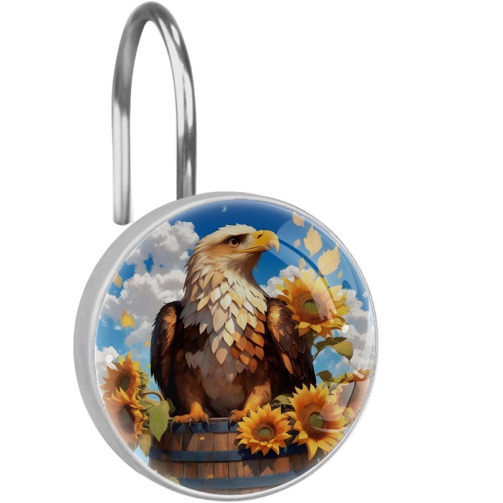 VAPOKF Decorative Shower Curtain Hooks, Farmhouse Eagle Sunflower Rustproof Stainless Steel Shower Curtain Rings for Bathroom, Shower Curtain Hangers for Shower Rod, 12 Pack