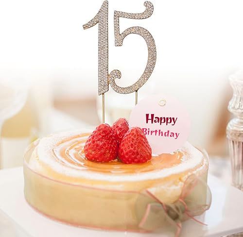 Miniatura 6 de VALICLUD Decoraciones de quinceañera para 15 cumpleaños con purpurina y diamantes de imitación para decoración de cumpleaños, aniversario,