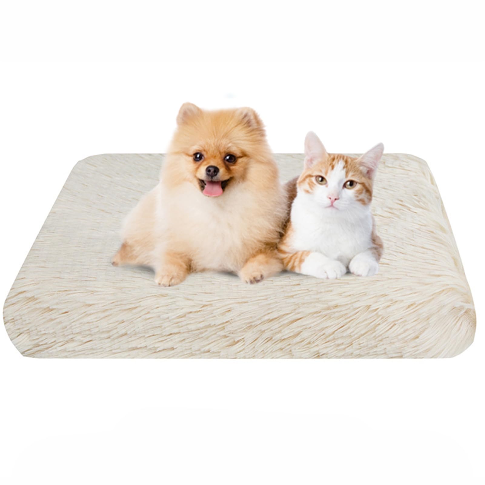 BESTORI Dog Bed Soft Plush Waterproof Lining Dog Crate Pad Mat with Removable Washable Cover Fluffy Anti-Slip Pet Mats for Sleeping Playing, Khaki 01, 40 x 30 x 5 cm