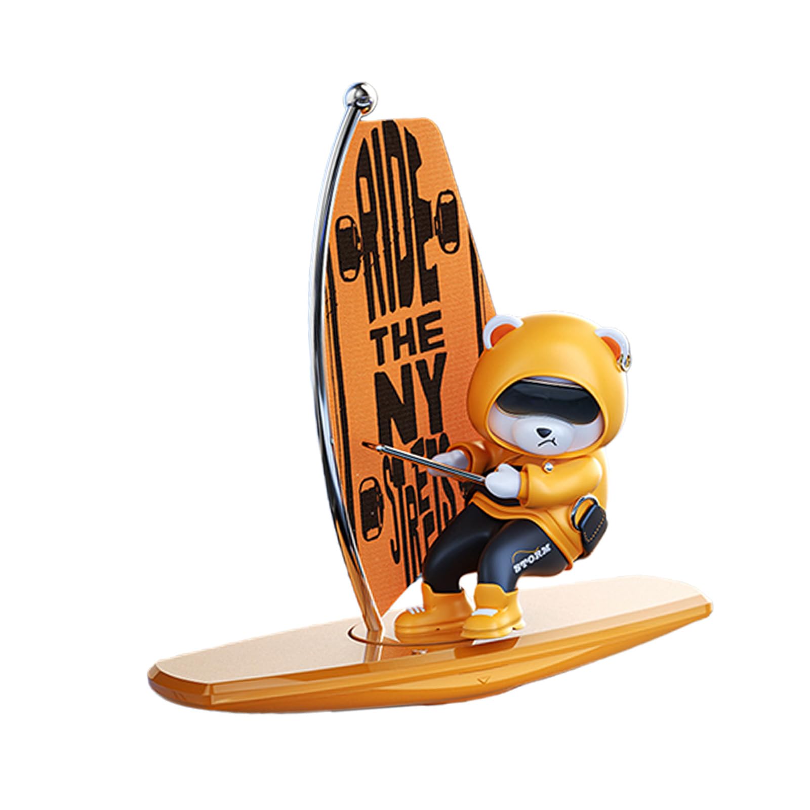 Whoasyst Creative Playful Rotating Surfing Bear Car Ornament Adds Joys to Your Ride with Its Swings Motion for Vehicle Dashboards Moving Surfboard Riding Bear