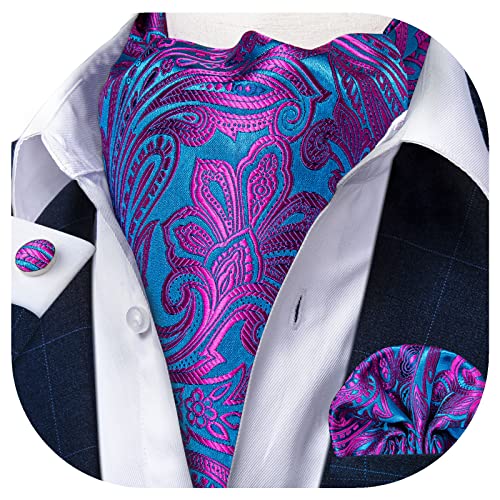Image of DiBanGu 3PCS Ascot Ties for Men Wedding Jacquard Woven Silk Ascot Cravat for Men Cravat Tie and Pocket Square Set