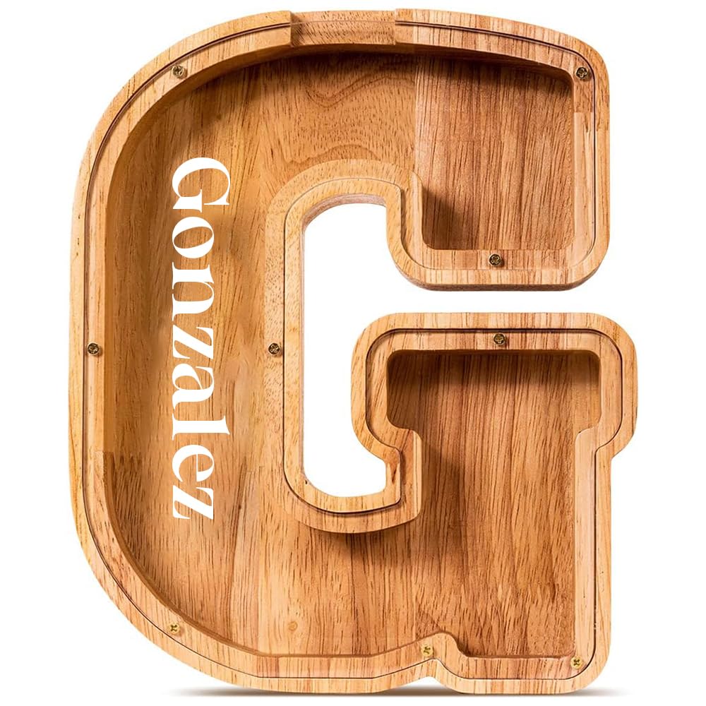 Personalized Kids Piggy Bank,Piggy Bank for Kids Boys Girls,Wooden Large Letter Unbreakable Coin Bank Fun Gifts for Birthday, Christmas, Festival,