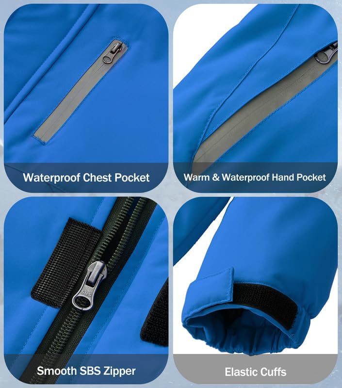 KVE Boys' Waterproof Ski Jacket Outdoor Recreation Thick Winter Coat Hooded Raincoats - Image 7