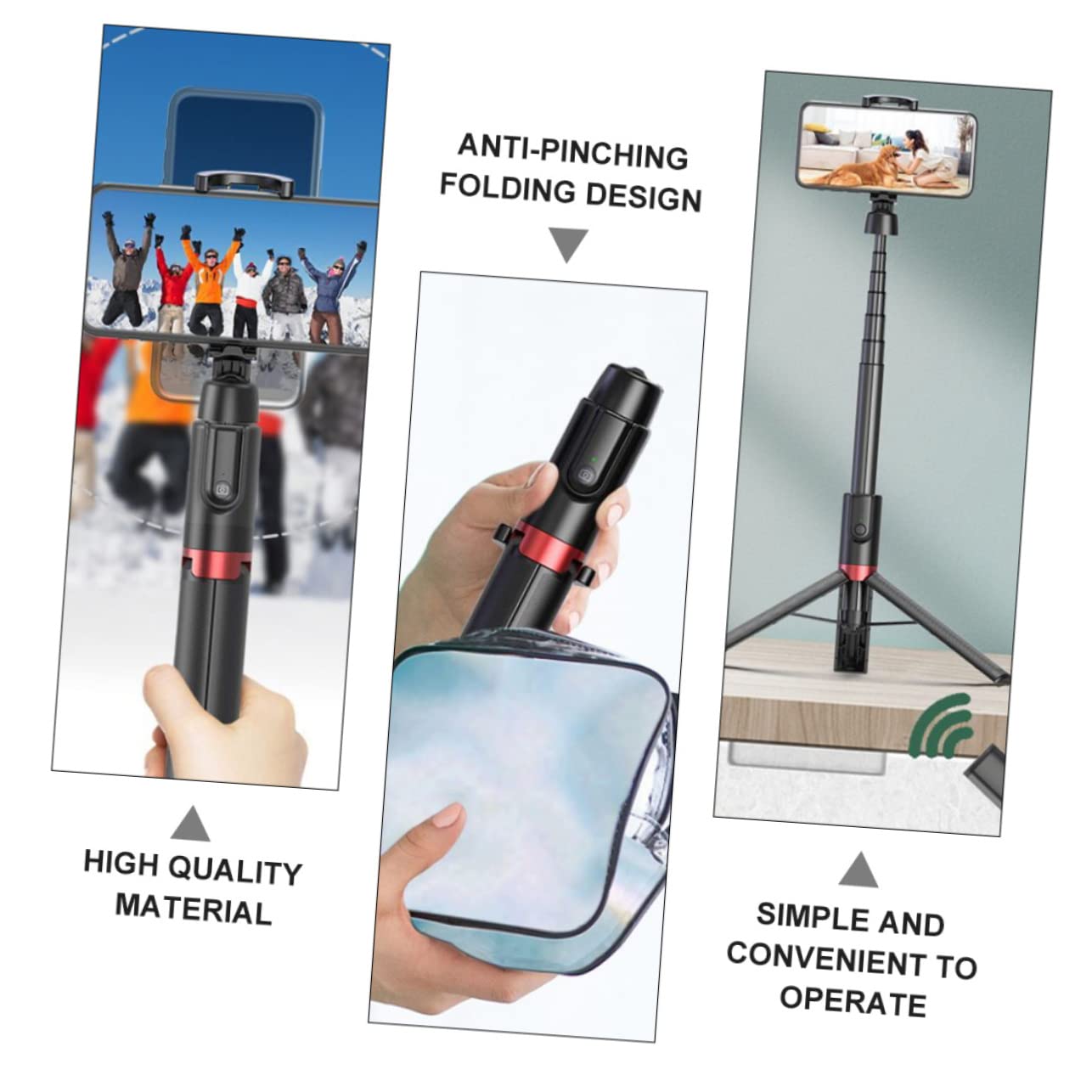 Treppiede Selfie Stick per Telefono 2 in 1 Nero in Lega di Alluminio