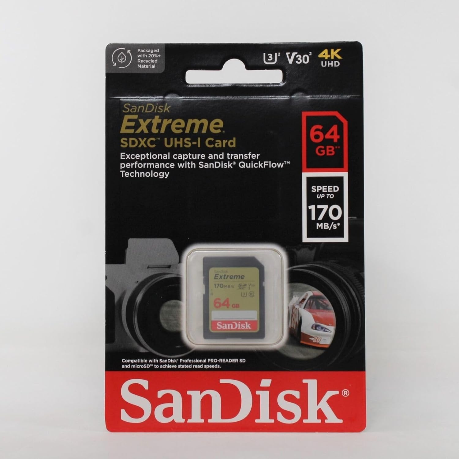 SanDisk 64GB Extreme SDXC UHS-I Memory Card - 150MB/s, C10, U3, V30, 4K UHD, SD Card - SDSDXV6-064G-GNCIN