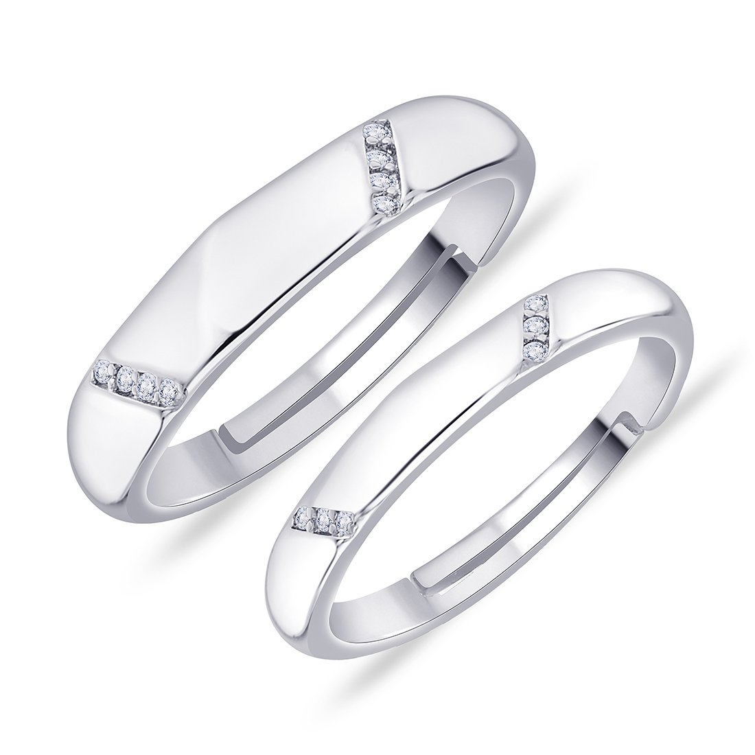 peora Unisex-Adult Silver Plated Wave Cubic Zirconia Couple Rings For Lovers Valentine Jewellery Gift Sets For Mwn And Women Girlfriends Boyfriends, Women-7, Men-9-picture-53