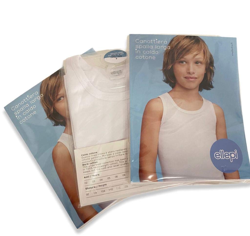 Ellepi Lot de 3 débardeurs pour enfant en coton chaud avec épaules larges, pour garçon 2 3 4 5 6 8 10 12 14 ans - Blanc
