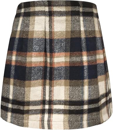 HERBATOMIA Womens Plaid Mini Skirt Pencil Above Knee Length High Elastic Waist Bodycon Zipper Vintage Short Skirts for Women
