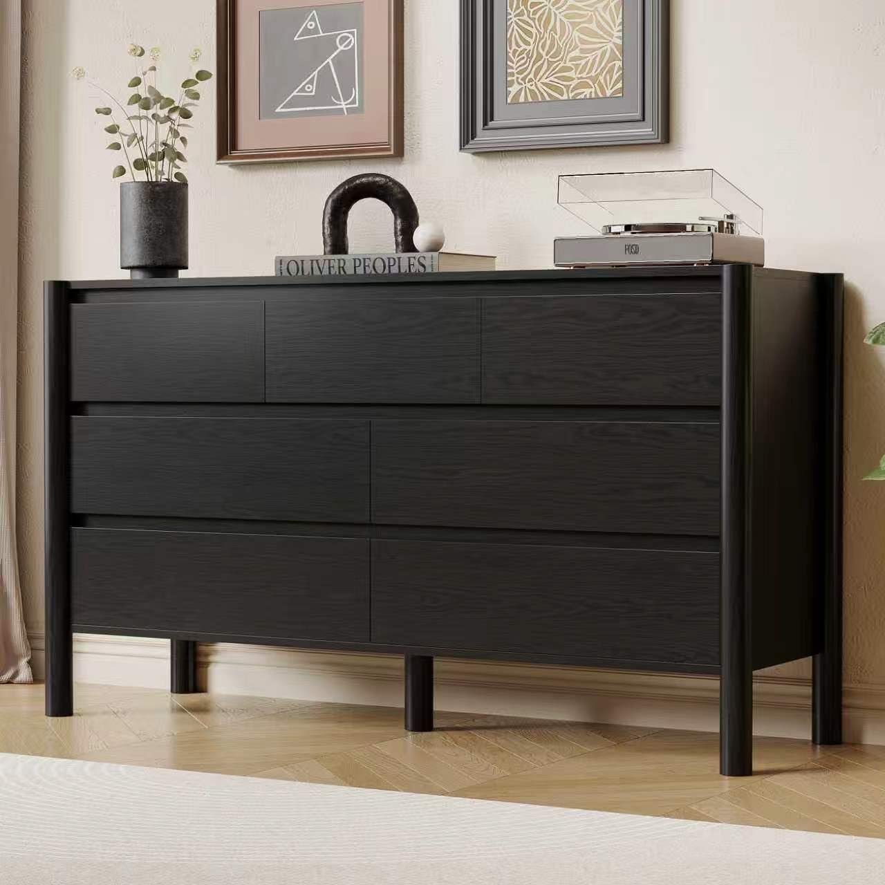 solid wood dresser black Lowe's Textured 4-Door with Adjustable Shelves and Legs 55.1''L x 15.7''W x 31.4''H one_size lined dresser adds visual interest to your environment while providing plenty of storage space for your bedroom essentials HOUROM 51" Wide 7-Drawer Dresser