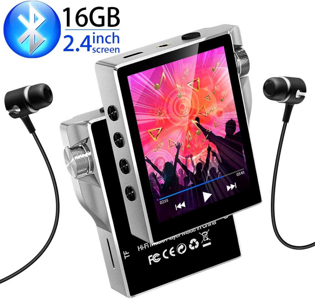 Gueray 16GB HIFI Bluetooth MP3 Player High Resolution Lossless Digital Audio Player Walkman with Video E-Book FM Radio Digital Recording SD Card Slot up to 128GB