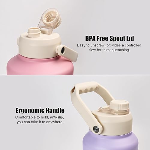 Miniatura 3 de AQUAPHILE Botella de agua de 64 onzas con asa, jarra de agua aislada al vacío de doble pared de medio galón, termo deportivo de viaje a prueba de