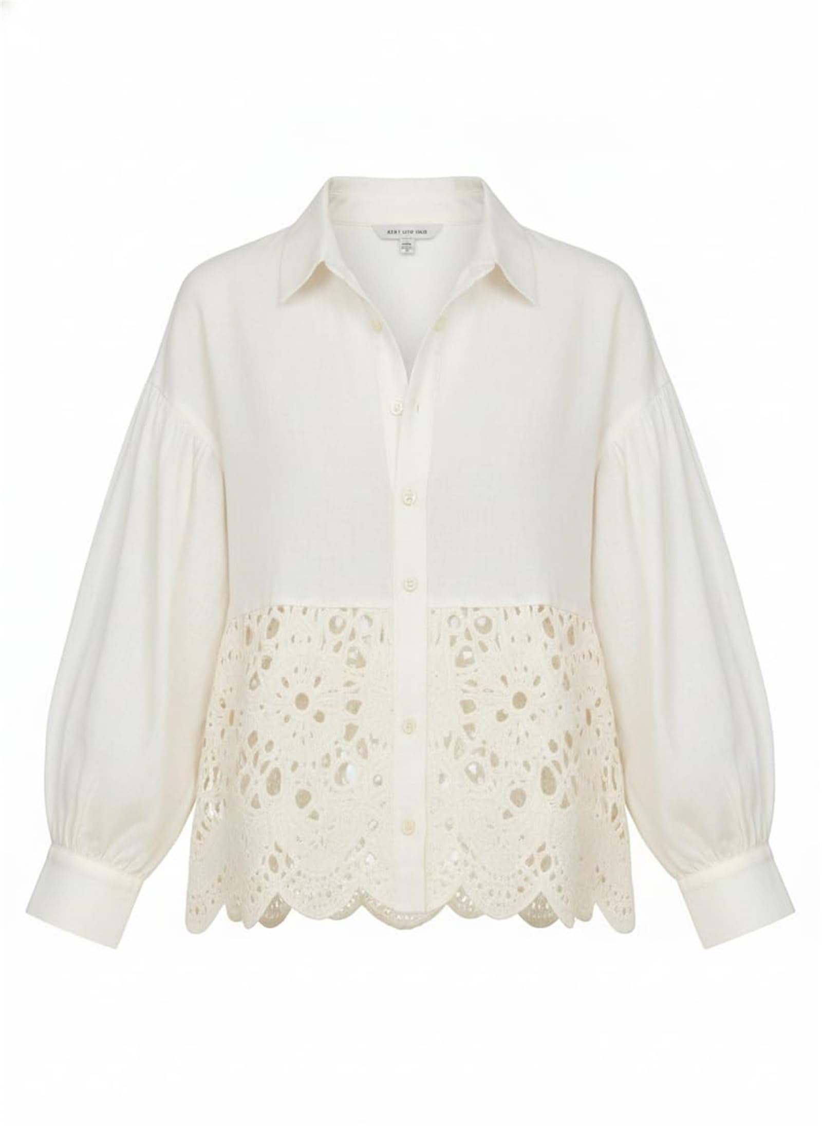 Blusa de encaje bohemio con botones y mangas de globo para mujer, estilo bohemio, informal, para el trabajo, vacaciones, fines de semana, vida diaria