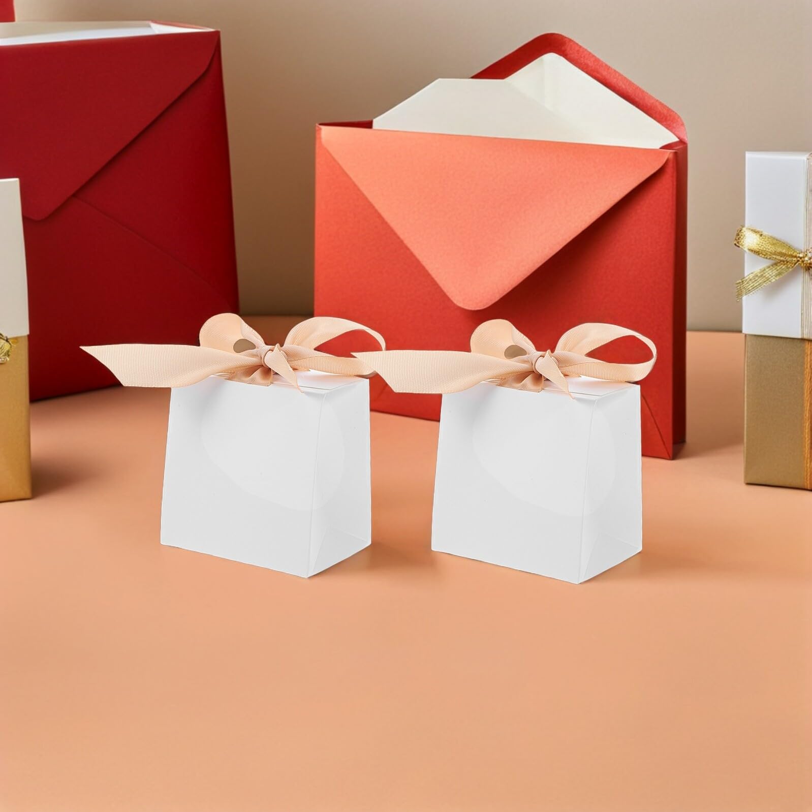 Homoyoyo Scatole Regalo per Regali Memorabili con Nastro Bianche 50 Set in Carta Matrimonio e Festa di Compleanno, Confezione Versatile Stile Europeo per Bomboniere