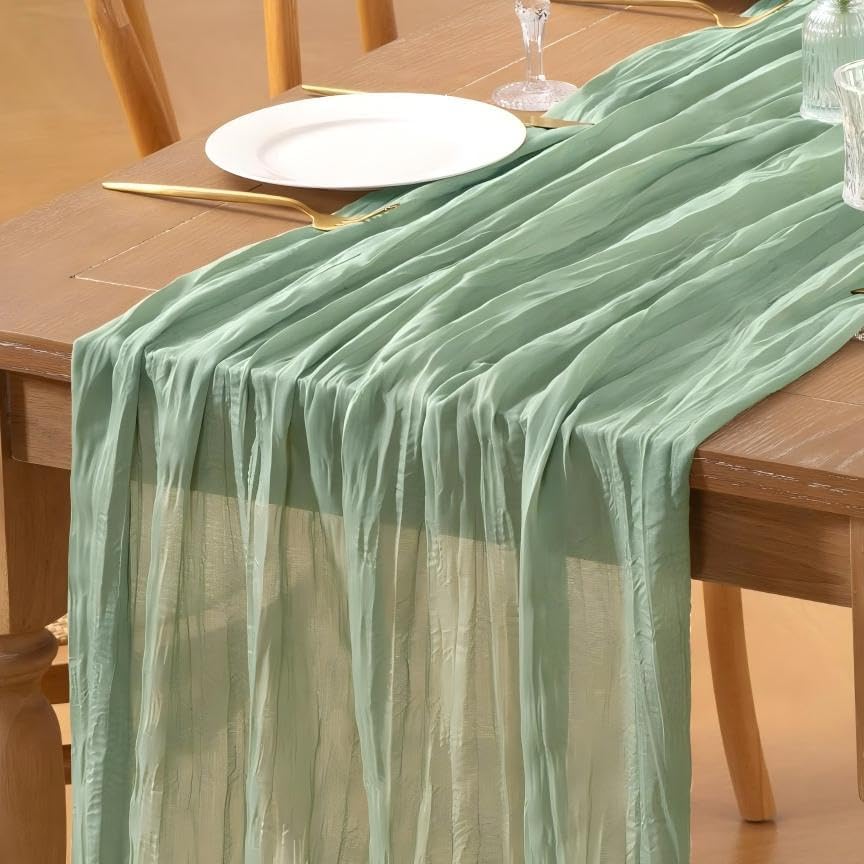 Sage Green Cheesecloth Table Runner 12pcs 10FT Boho Rustic Fall Gauze Cheese Cloth Table Runner 35x120 Inch for Fall Wedding Party Bridal Baby Shower Birthday Home Decor