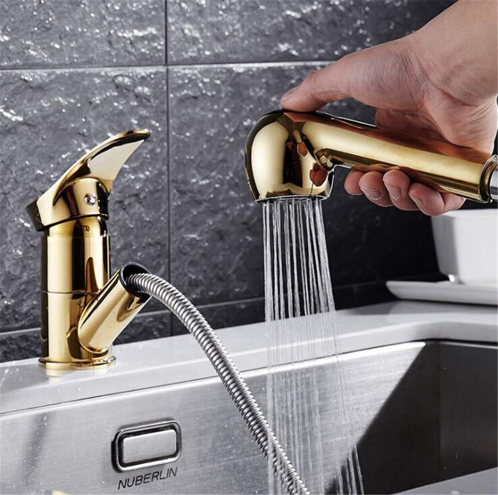 Grifos de Cocina Grifo de Cocina extraíble Giratorio de 360 Grados Grifo de Cocina con Ahorro de Agua Grifo Mezclador de grúa de Lavabo Negro Pulido Grifo de latón de una Sola Mani