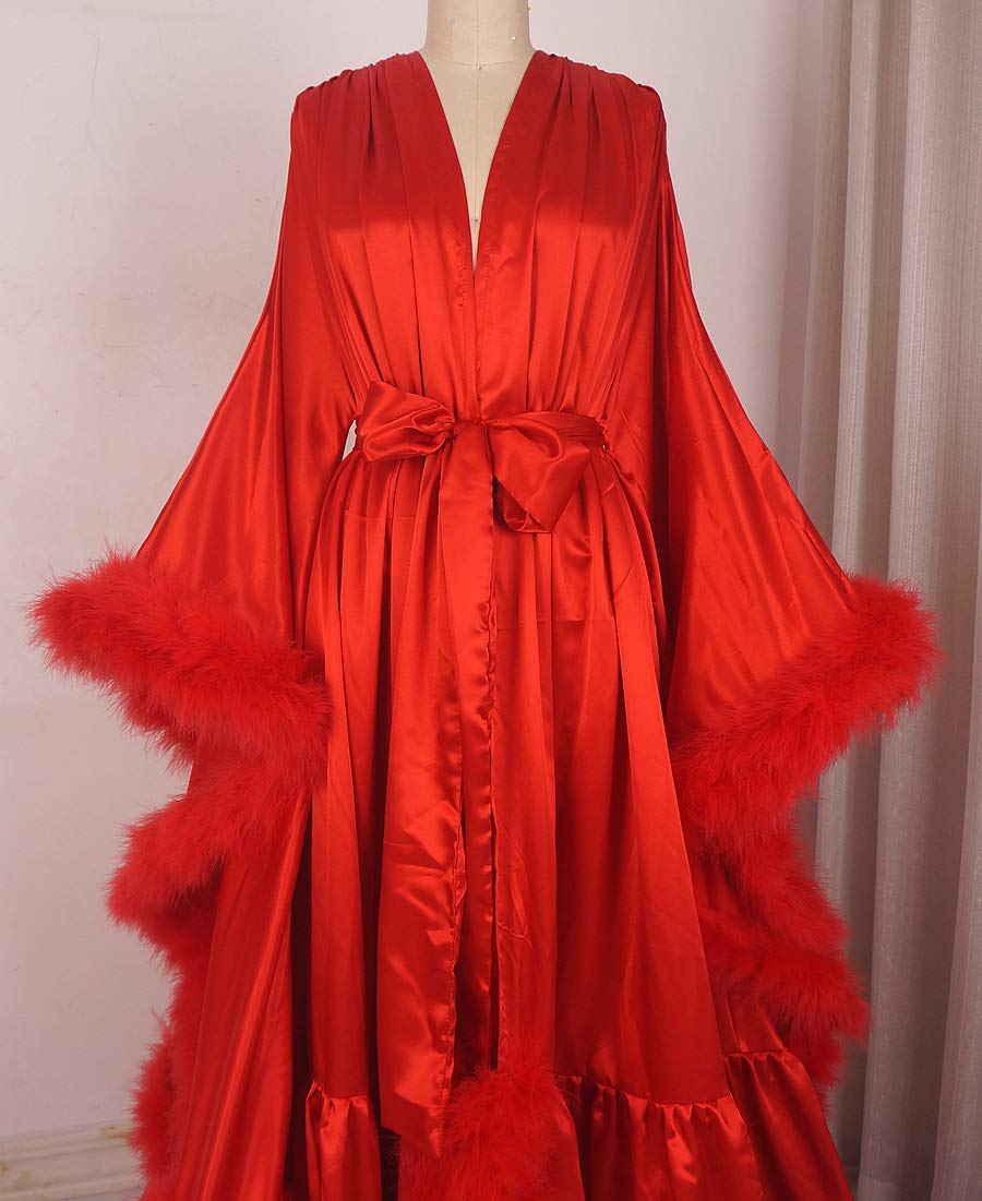 Old Hollywood Feather Robe Sexy Boudoir Robe Feather Bridal Robe Satin Long Wedding Scarf New Custom Made product thumbnail 6