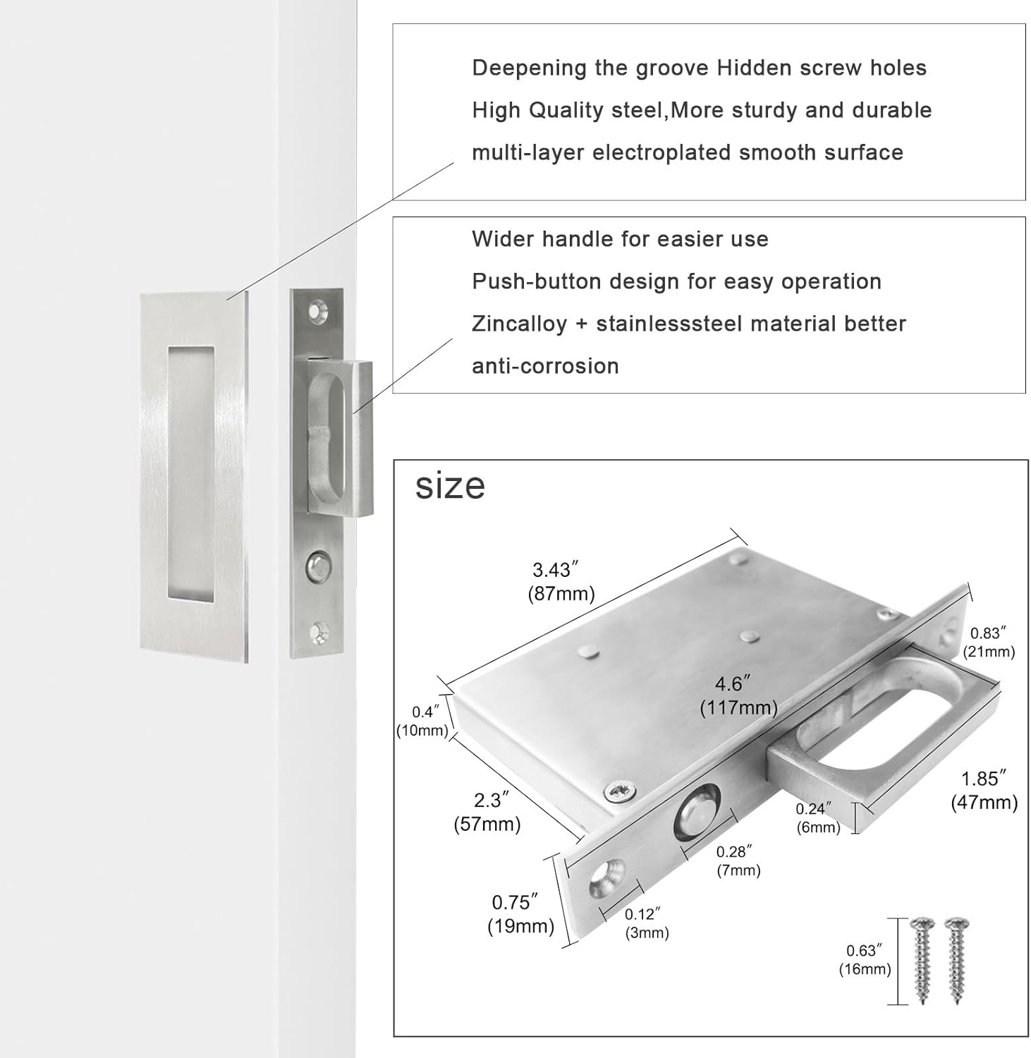 Pocket Door Hardware,Recessed Finger Flush Pulls with Edge Pull,Sliding Pocket Door Handles,Heavy Duty Edge Pull with Pop Out Ring Pull (Silver, 6Inch)