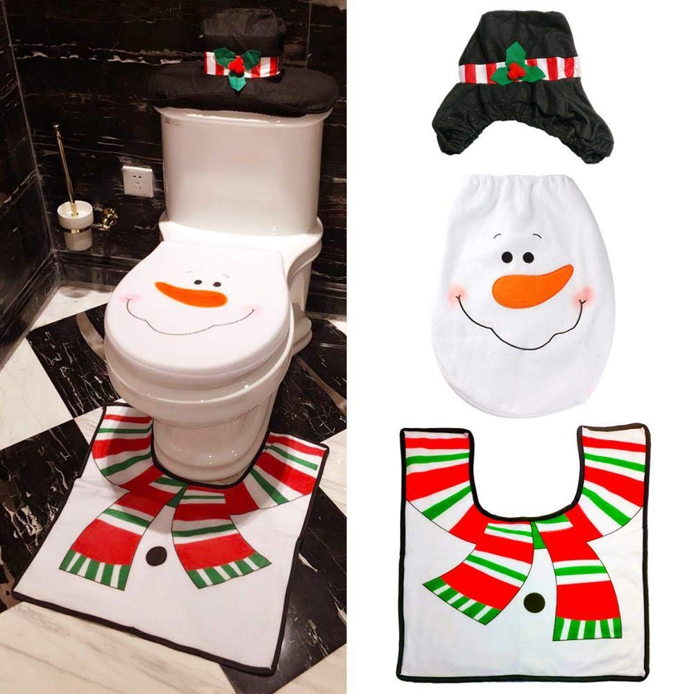 Amosfun 3-Piece Santa Toilet Seat Cover & Rug Set - Funny Christmas Bathroom Decor, Plush Fabric - View #7