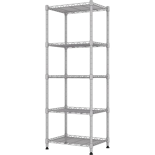 REGILLER 5-Wire Shelving Metal Storage Rack Adjustable Shelves,Standing Storage Shelf Units for Laundry Bathroom Kitchen Pantry Closet(Silver,11.8" D x 16.6" W x 53.5" H)