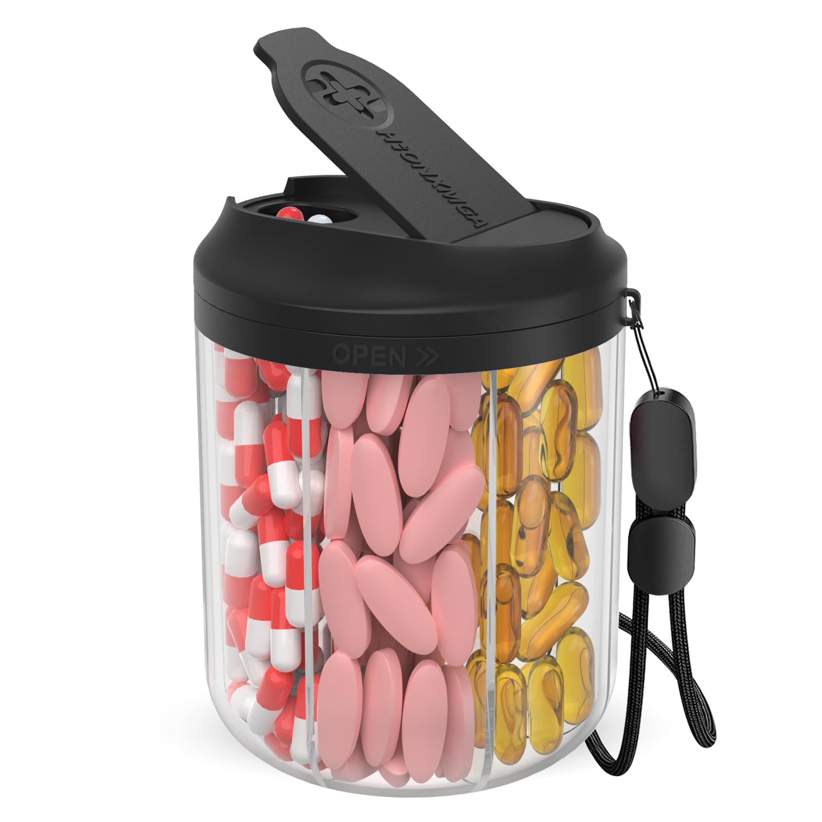 Hionxmga Pill Bottle Organizer with 7 Large Compartments Pill Dispenser for Travel Supplement Organizer with Anti-Mixing Design BPA-Free
