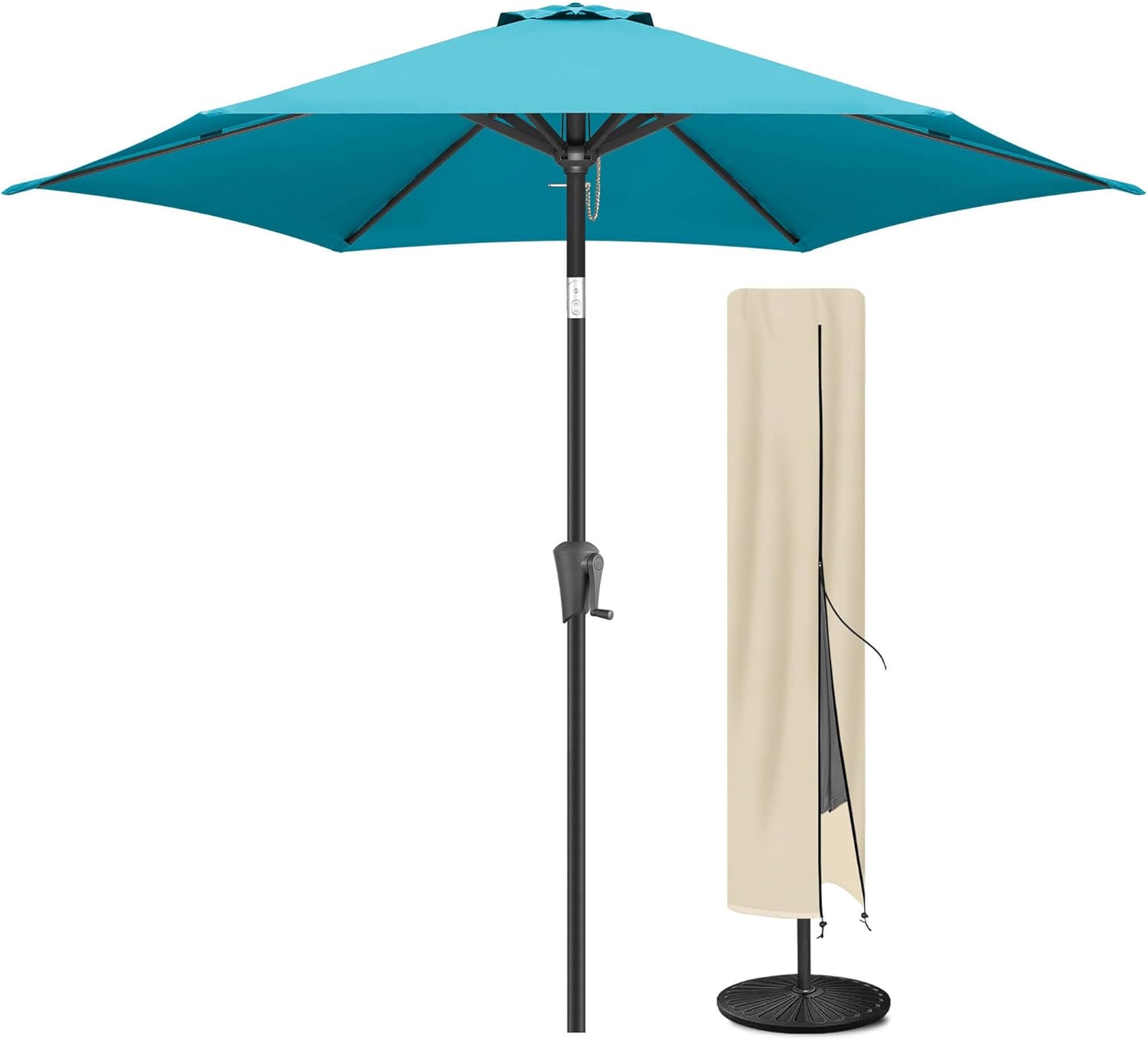 FLAME&SHADE 9ft Patio Umbrella with Cover Set, Outdoor Umbrella with 6 Heavy-duty Ribs, Patio Umbrella Cover for 7.5 ft 9 ft 10 ft 11 ft (Beige)