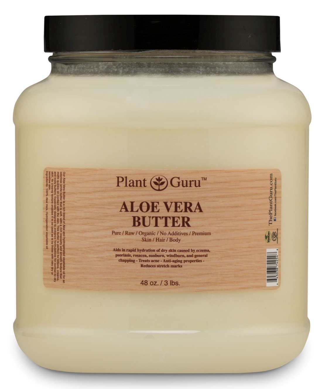 Aloe Vera Body Butter 3 lb. 100% Pure Raw Fresh Natural Cold Pressed. Skin, Hair, Nail Moisturizer, DIY Creams, Balms, Lotions, Soaps. 3 Pound