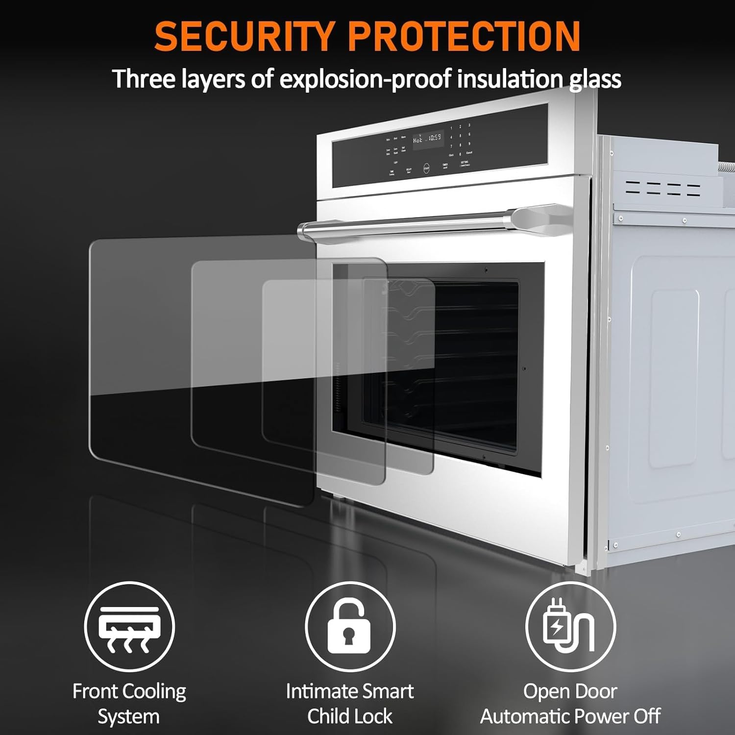 30 Inch Electric Single Wall Oven, 4.8 Cu.Ft Built-in Convection Oven with Bake Broil Rotisserie Functions, Safety Lock, Touch Control, Stainless Steel