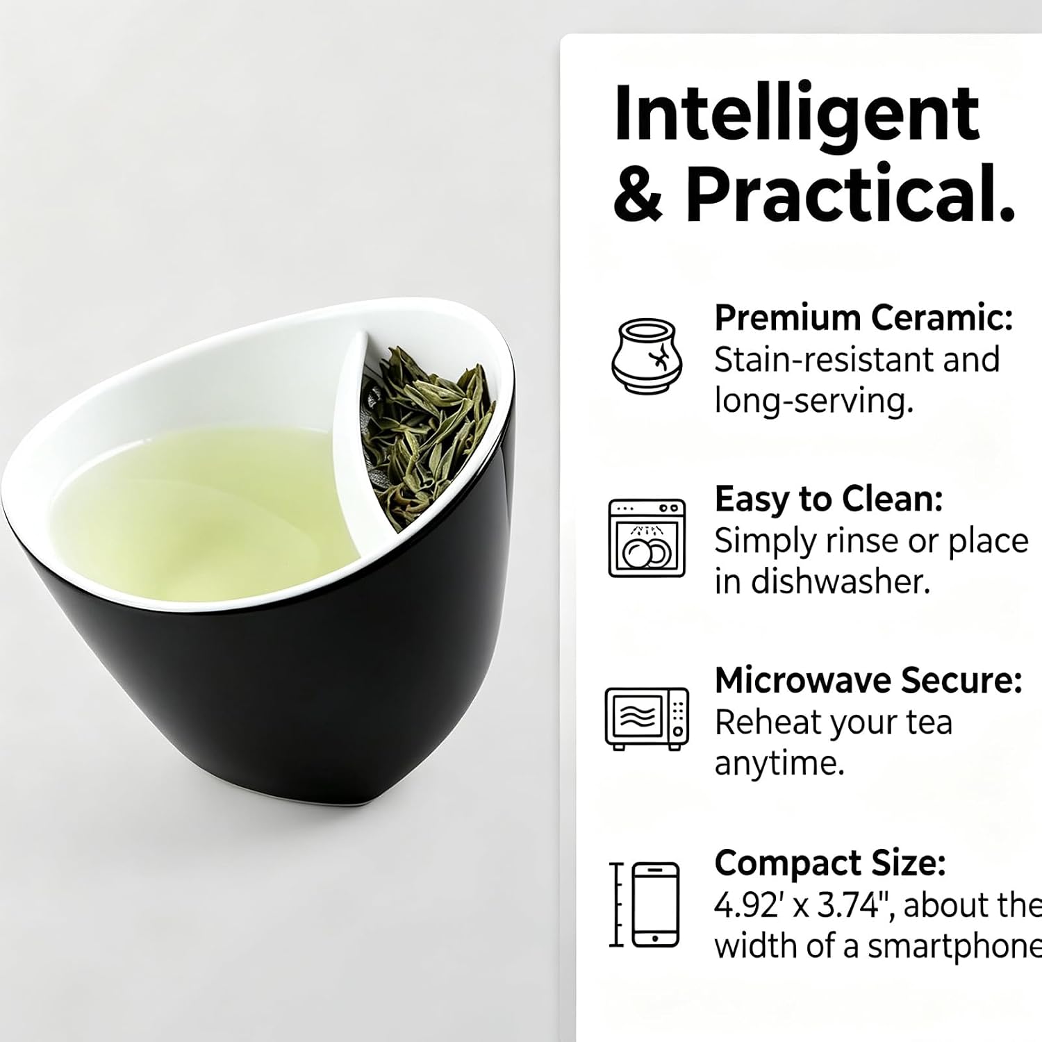 2026 New Cup Tilt Tea Cup with Built-in Strainer, One Piece Travel Cup | Cup Tilt Tea Cup, with Infuser, One Piece Travel Cup (Black)