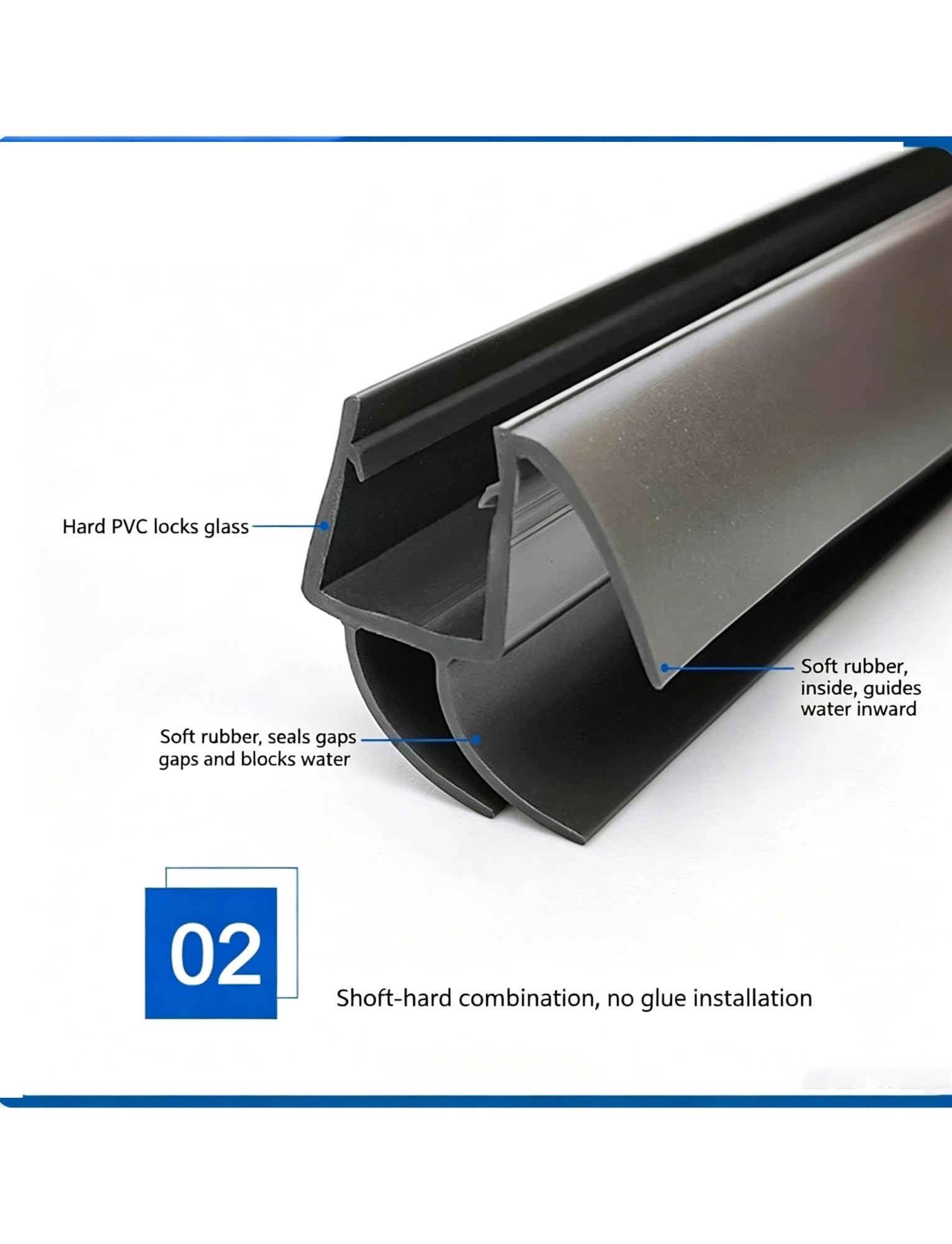 Guarnizione porta doccia 0,31~0,47 pollici, adesiva per porta battente | Guarnizione flessibile for doccia rigida, combinazione di materiali morbidi e duri, lunghezza: 70 cm(Gun gray,0.39in/10mm)