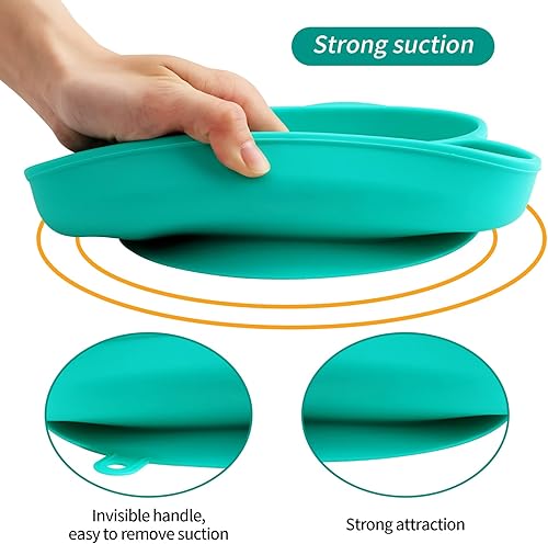 Miniatura 5 de Deejoy Platos para bebé, juego de utensilios de alimentación para niños pequeños con cuchara tenedor y popote extraíble para autoalimentación,