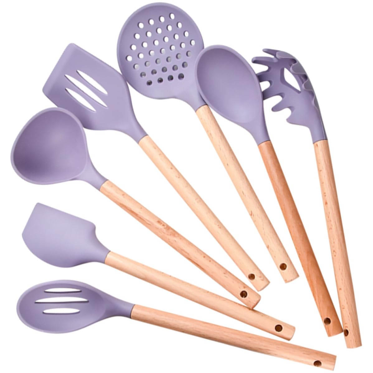 Set Utensili Cucina in Silicone Manico in Legno