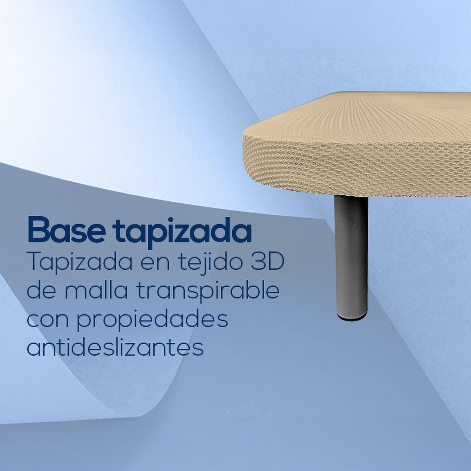 Duérmete Online - Base Tapizada Reforzada para Cama, Estabilidad y Resistencia con 5 Barras Transversales y 6 Patas metálicas roscadas de 25cm, 90 x 190, Beige