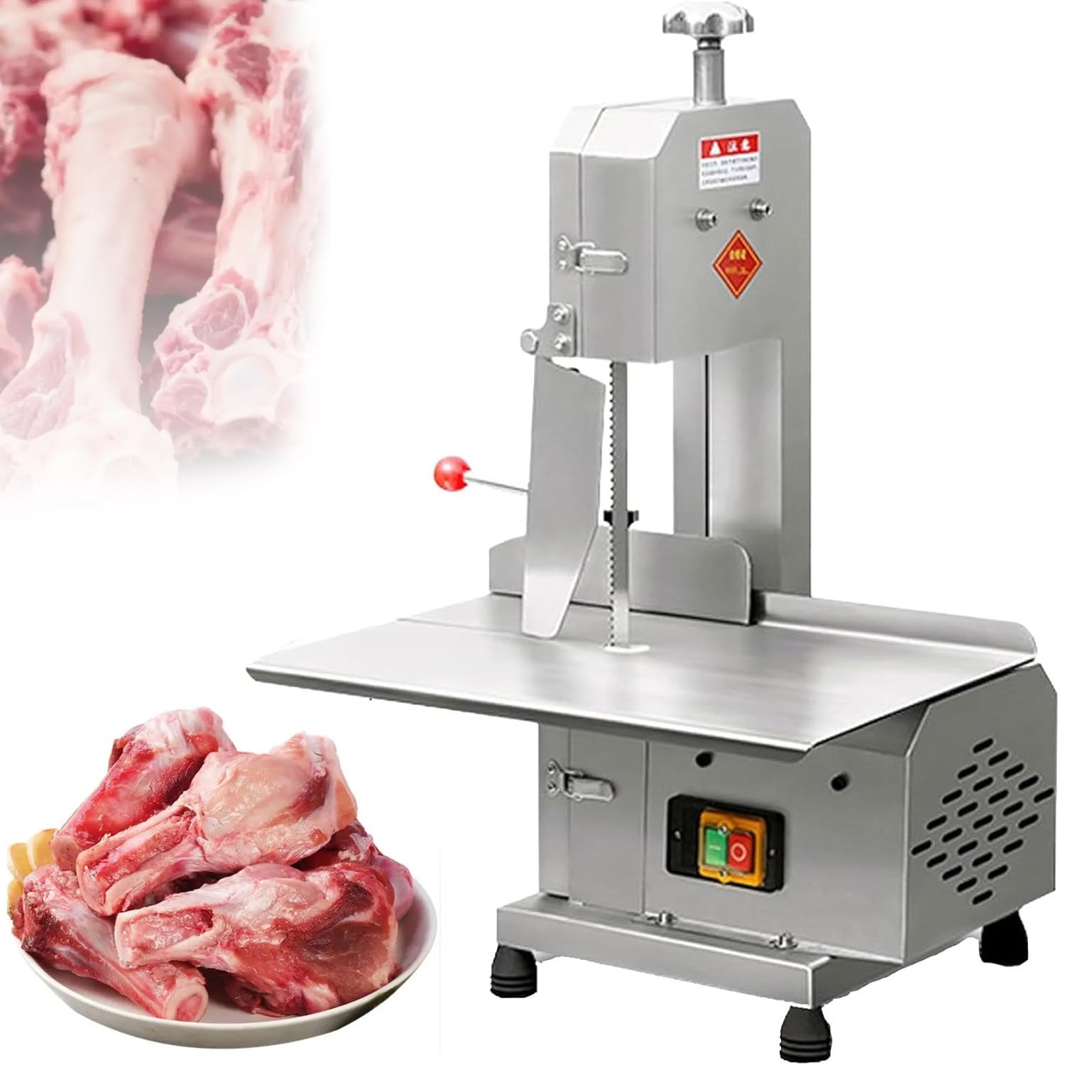 ZenHailure Stainless Steel Commercial Butcher Bandsaw Machine,750w Electric Bone Cutter with Sturdy Workbench,Practical Equipment for Home Butchering and Commercial Catering Meat Cutting