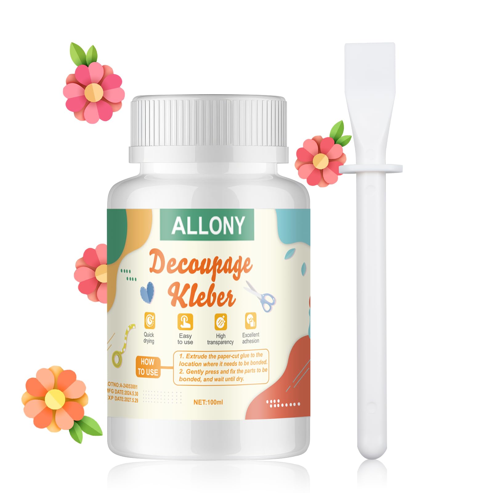 Allony Serviettenkleber, Serviettentechnik Kleber, Decoupage kleber, 100ml