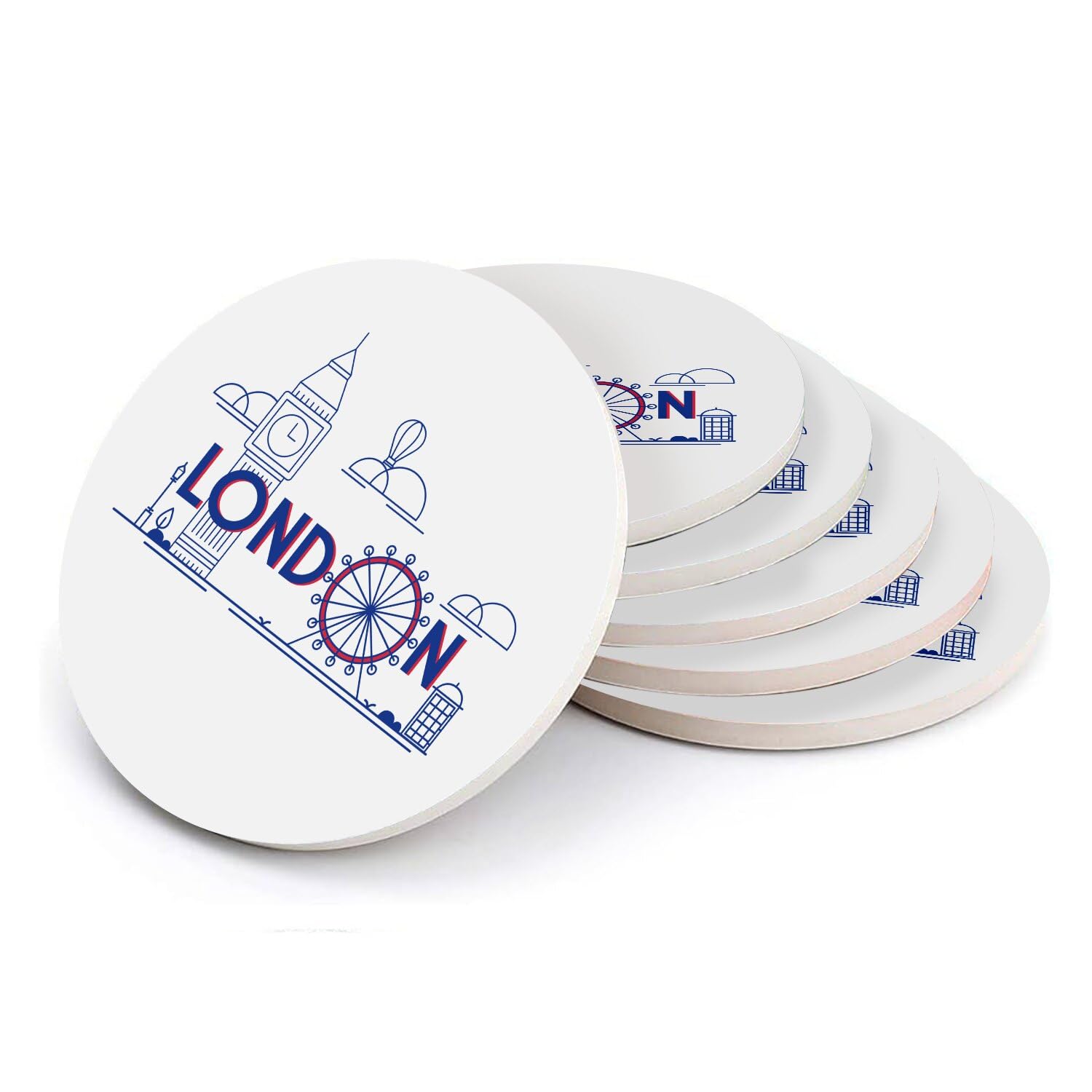 Sous-verre ronds en céramique motif Londres Angleterre - 6 pcs