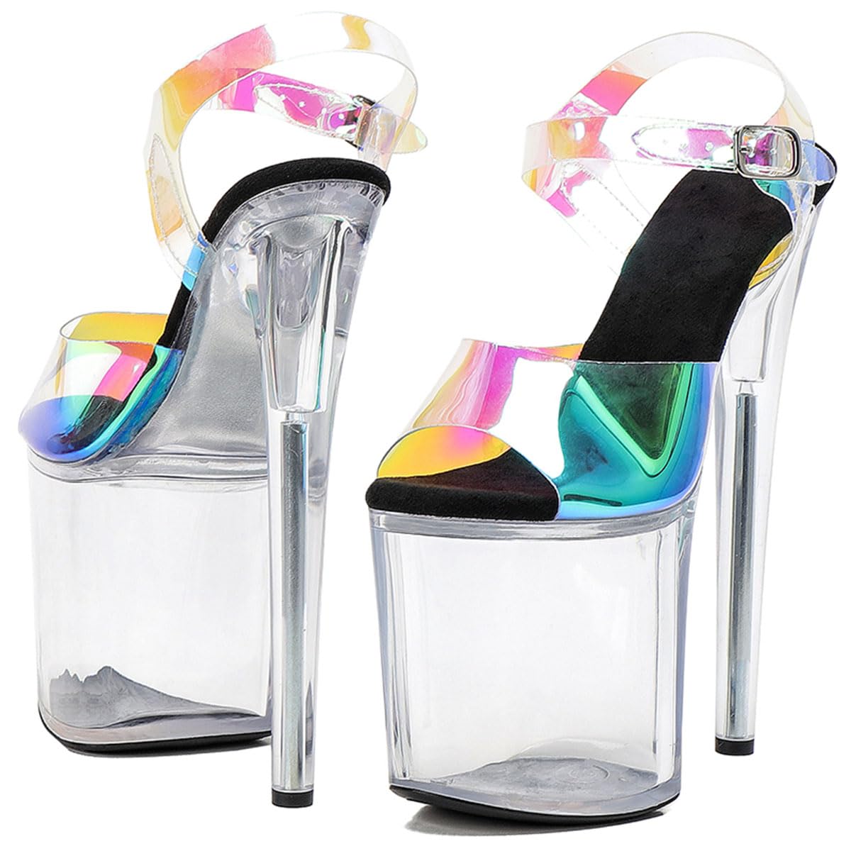 WUXIN H&P Women's Clear Platform Exotic Pole Dance Ankle-Strap Sandal 8 Inch Round Toe Fashion Model Sexy Stiletto Custom Dress shoes High Heel: 8 Black