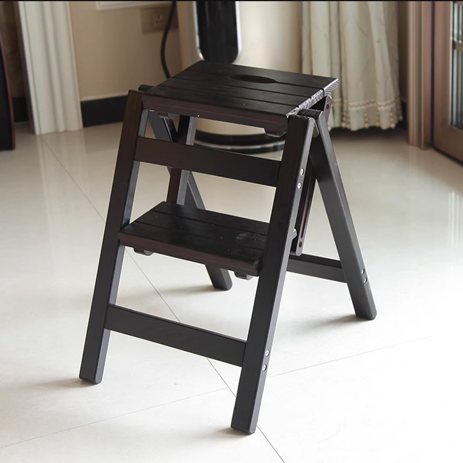 2-stopniowy składany lekki taboret z drabiną z litego drewna 2-stopniowy taboret łatwy do przenoszenia przenośny drewniany taboret z drabiną ergonomiczny ciemny orzech (ciemny orzech)