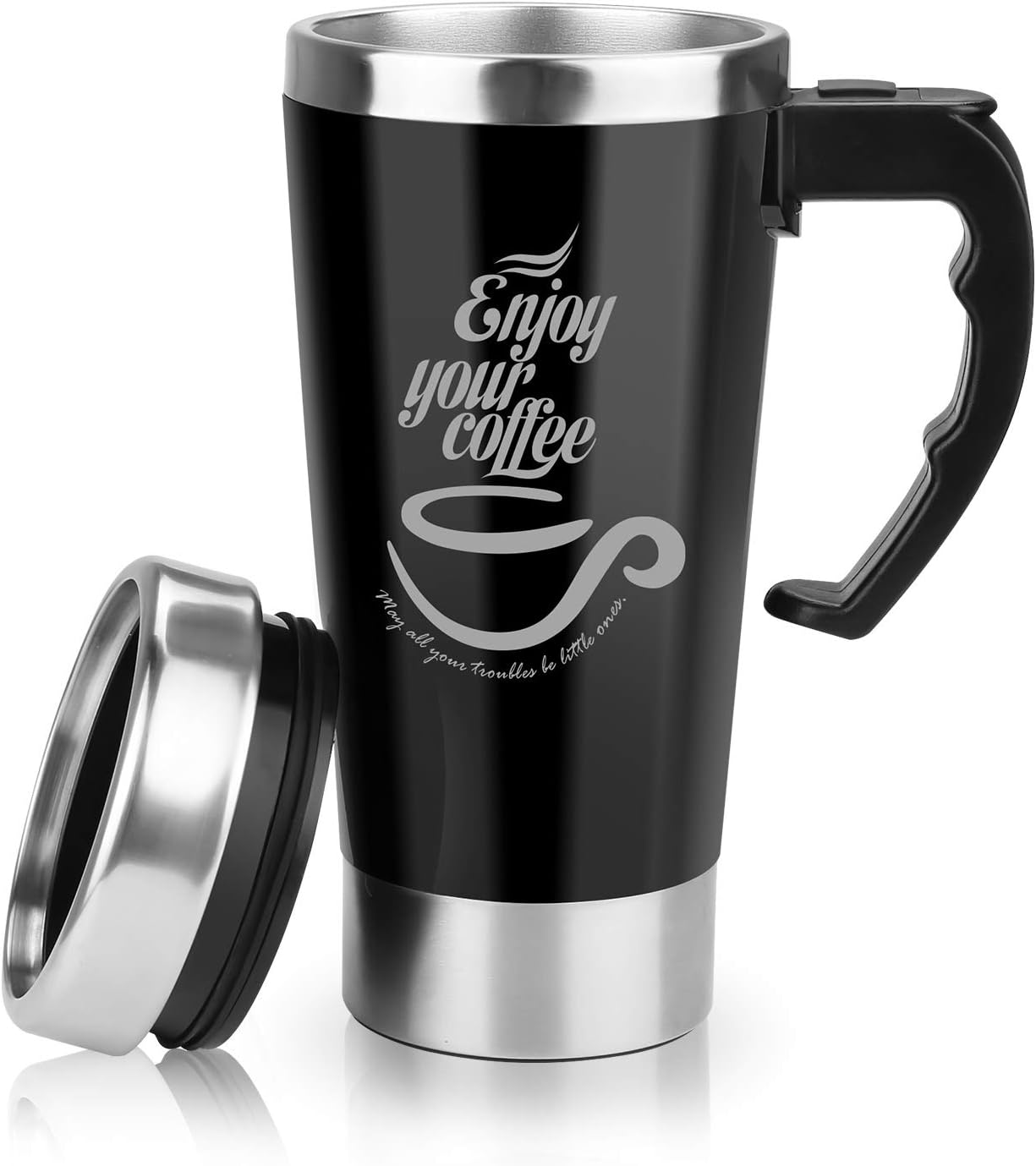 Self Stirring Coffee Mug with Lid and Handle, 17oz Staimless Steel Automatic Self Mixing Mugs & Cup, BPA Free Best for Morning, Travelling, Home, Office, Men and Women