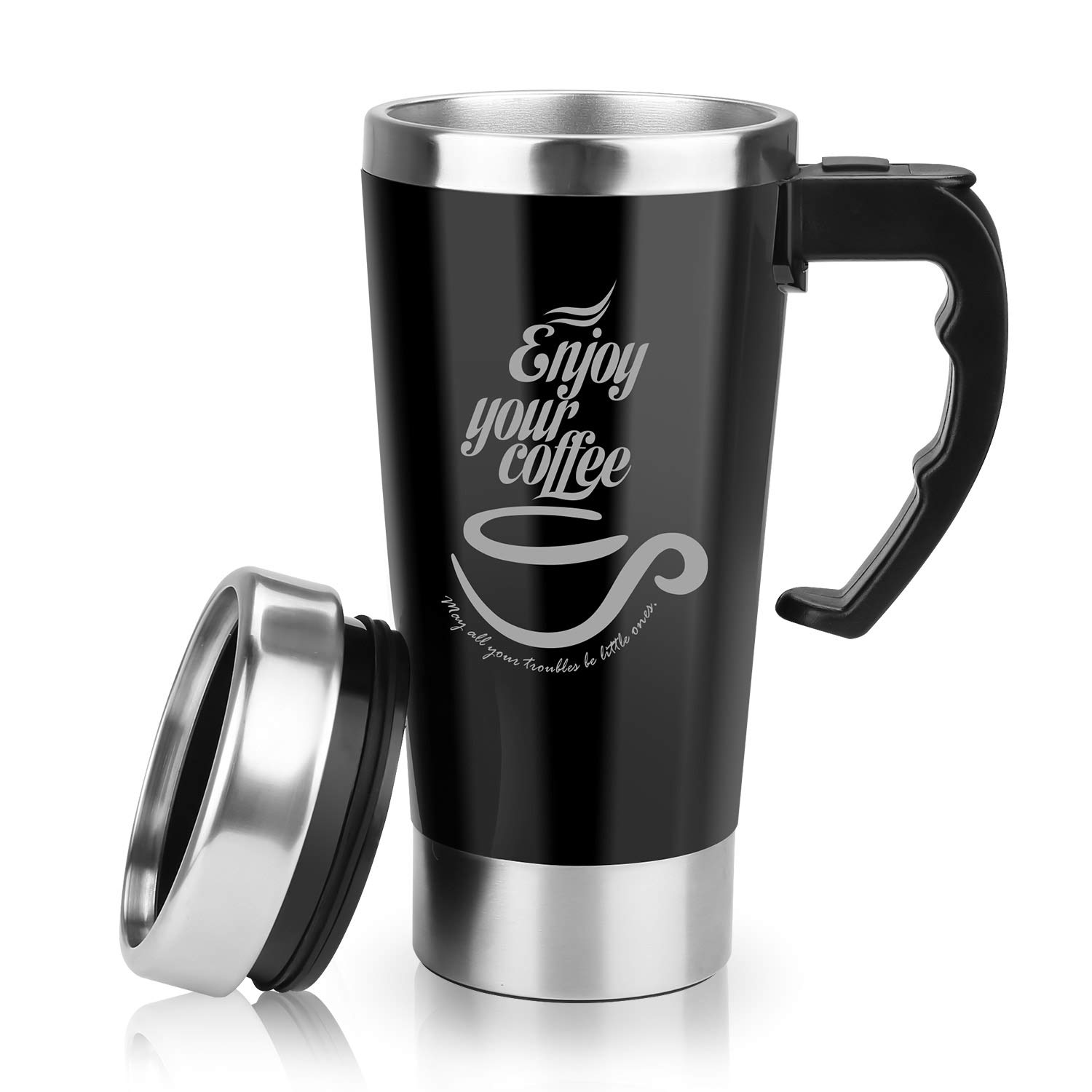 Self Stirring Coffee Mug with Lid and Handle, 17oz Staimless Steel Automatic Self Mixing Mugs & Cup, BPA Free Best for Morning, Travelling, Home, Office, Men and Women