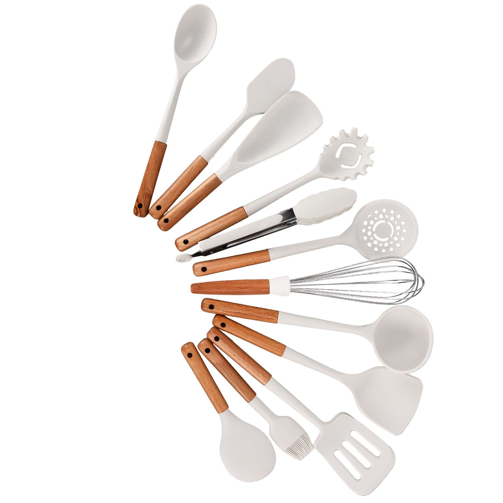 Silikon-Kochutensilien-Set, Modern, Minimalistisch, 12-teilig, Antihaftbeschichtet, Küchenutensilien für die Hausmannskost, weiß, BPA-frei
