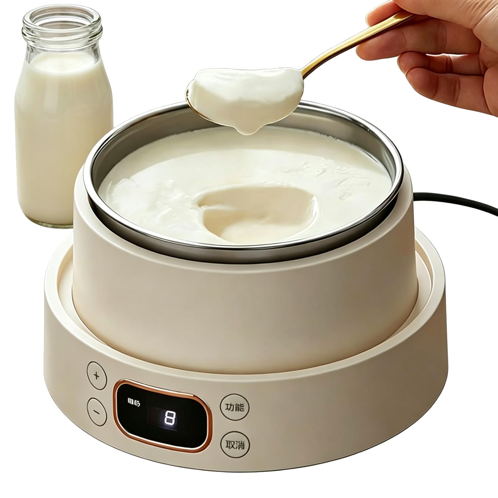Máquina eléctrica de yogurt - Máquina de fermentación de 15 W con temporizador, control de temperatura, acero inoxidable de 1000 ml, pantalla LED para hacer yogur orgánico y queso