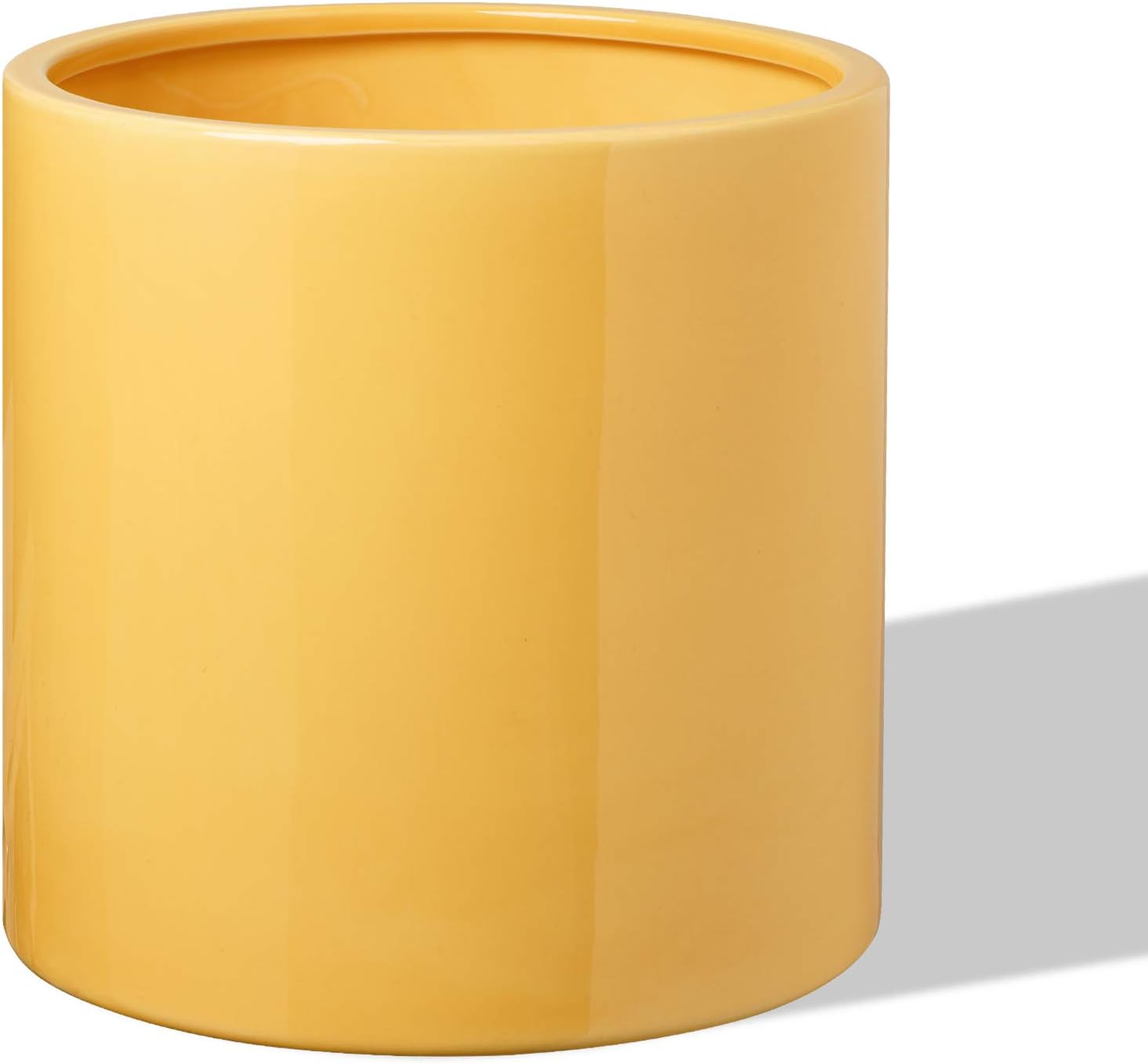 10 Inch Glazed Ceramic Indoor Planter Pot - Modern Large Cylinder Container with Watering Drainage Rubber Plug - Fits Succulents, Flowers or Bonsai