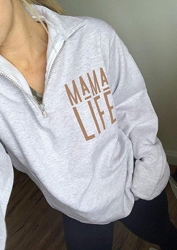 Miniatura 2 de Sudadera para mujer, sin botones, de cuello alto, con cremallera de 14, con estampado de texto en inglés Mama Life