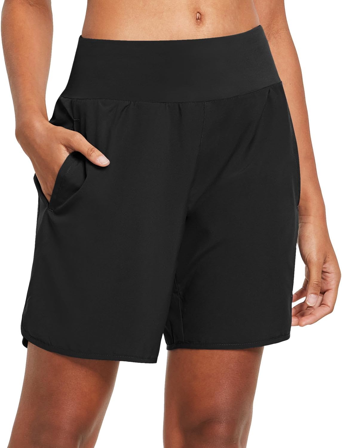baleaf Women’s Running Shorts 2 in 1 High Waisted Gym Shorts Quick Dry with Back Zipper Pockets for Yoga Workout