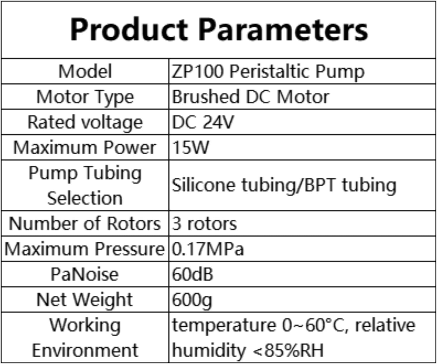 ZP100 Adjustable Peristaltic Dosing Pump Liquid Metering Pump with Adapter for Aquarium Lab Analytical with Power Supply DC 24V 15W (1.5×3.5mm BPT Tubing, 9~26ml/min)